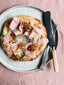 Hvid pizza med kogt skinke og figenmarmelade